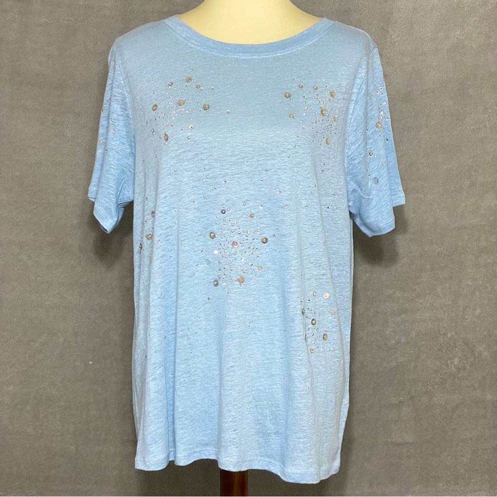 Soft Surroundings Astra Linen Tee Blouse Sz
L Blue 100% Linen Lightweight